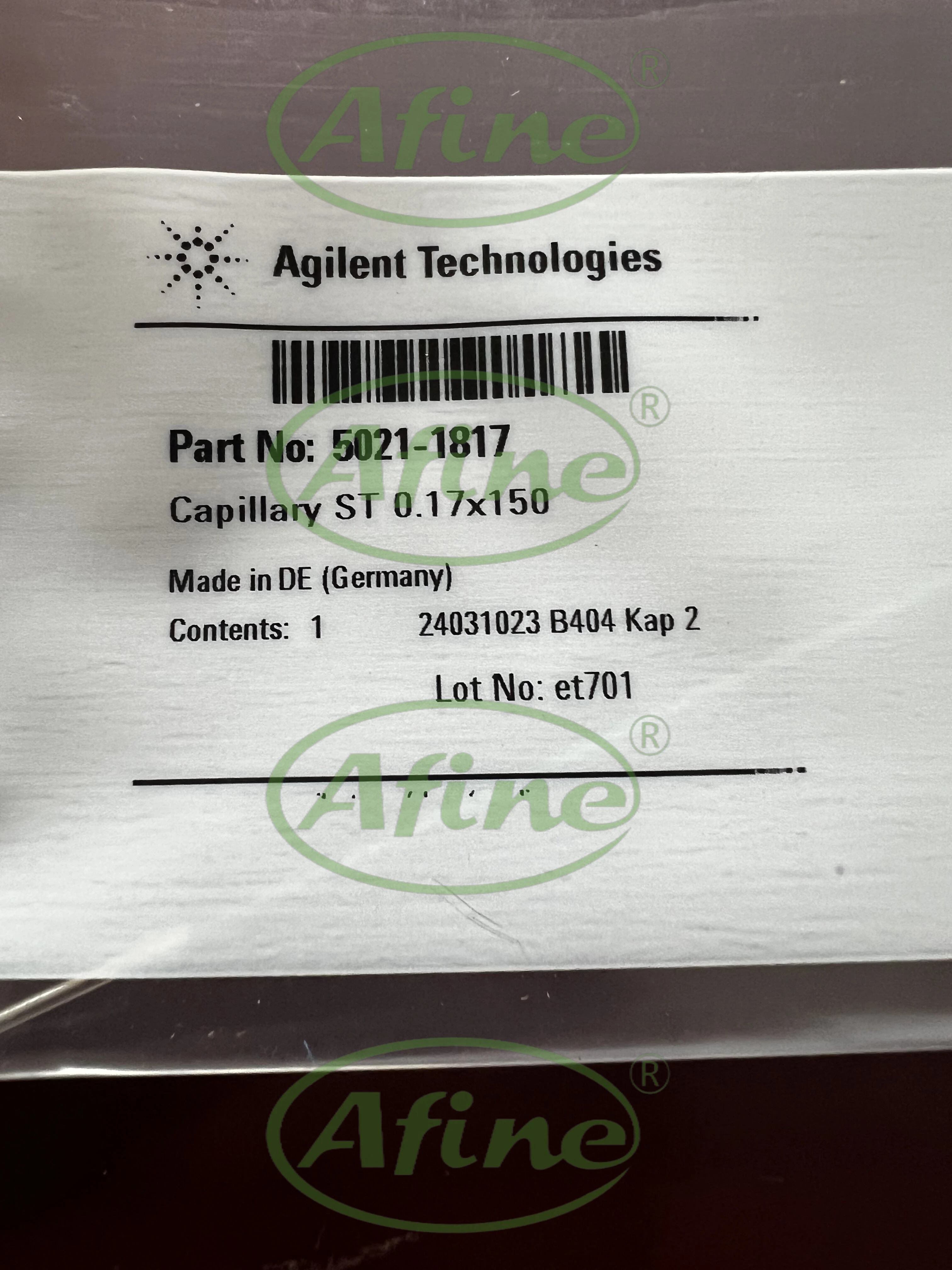 AFINE Agilent Stainless steel capillary tube, 5021-1817, 0.17 x 150 mm, without connections