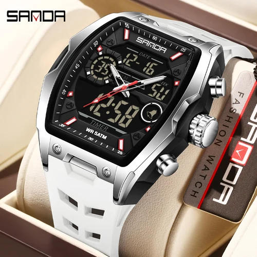 Reloj electrónico SANDA para hombre, esfera grande, deportivo, LED, cronógrafo Digital analógico, reloj de pulsera militar con pantalla Dual para hombre, reloj masculino