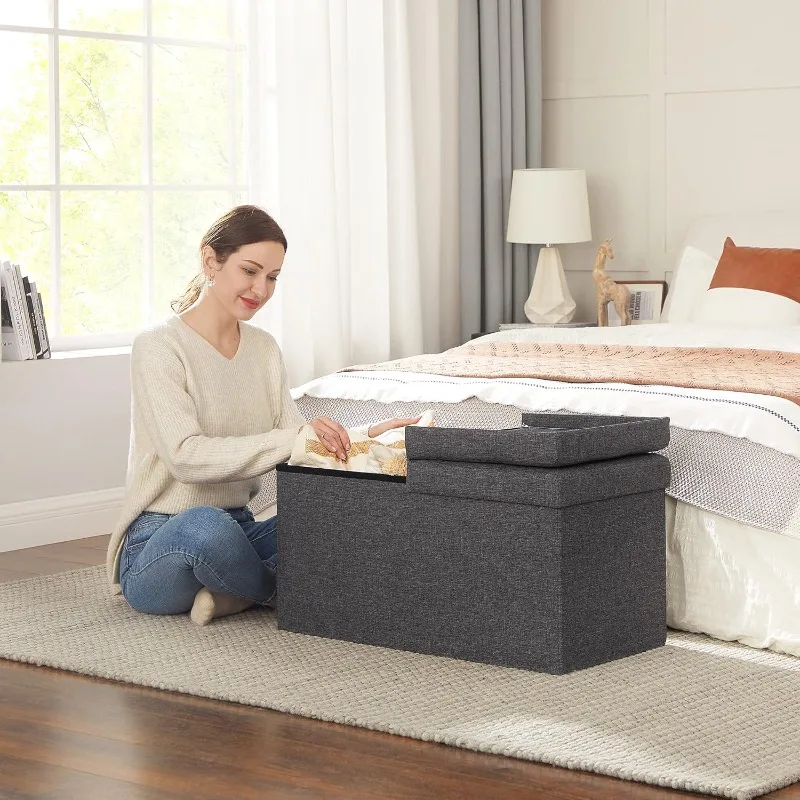 30 Inches Storage Ottoman, Foldable Storage Bench with Flipping Lid, 660 lb Load Capacity, for Entryway, Living Room