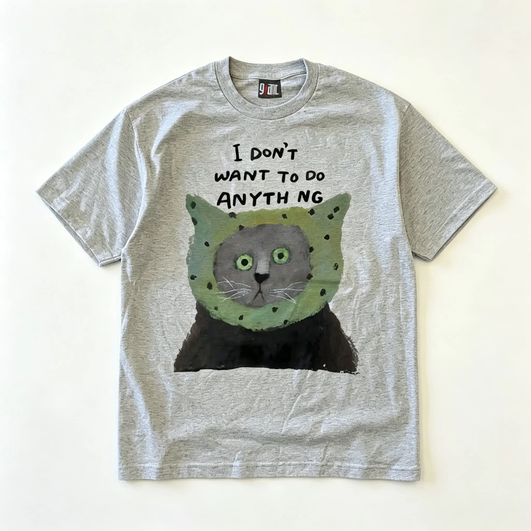 Girl Women Short Sleeve T Shirt Oversize Casual Y2K Tops Abstract Cat I Don't Want To Do Anything Art Painting Harajuku Tee