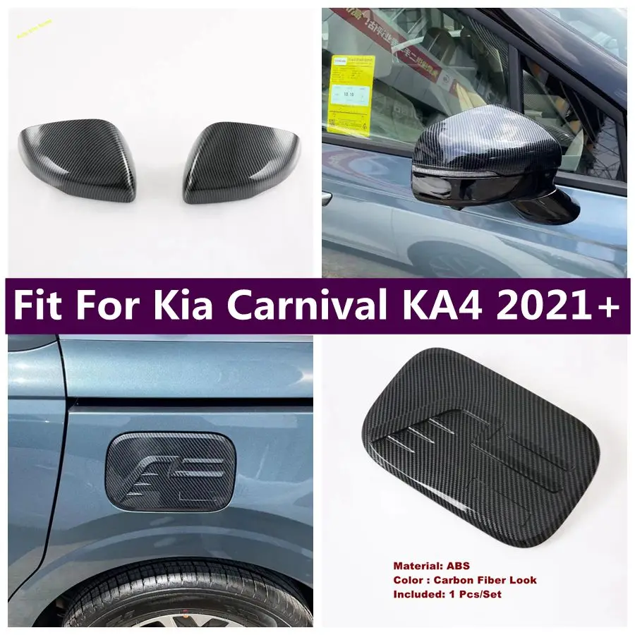 

Carbon Fiber Look Rearview Mirror Cap / Oil Gas Tank Decoration Panel Cover Trim For Kia Carnival KA4 2021 - 2024 Accessories