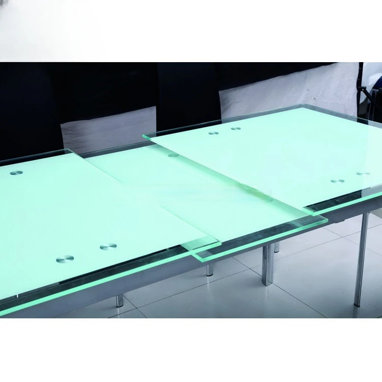 Modern extendable tempered glass top dining table 6 chairs set