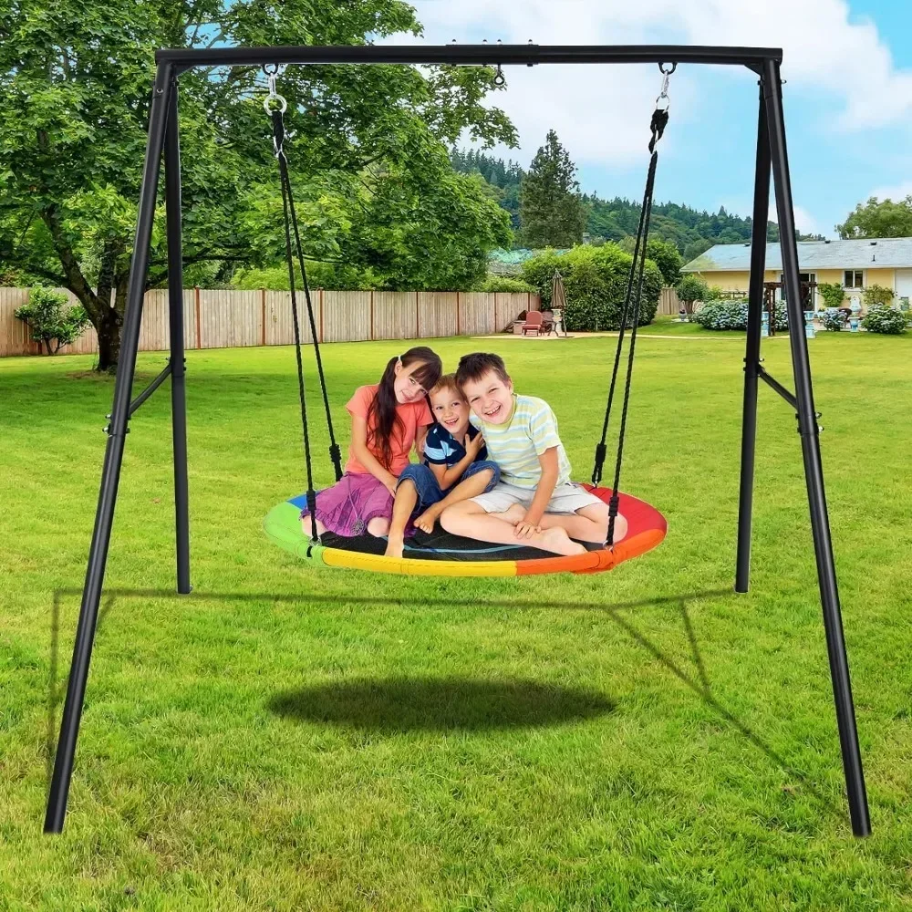 440lbs Swing Set With 40 Inch Saucer Tree Swing and Heavy Duty A-Frame Metal Swing Stand (Multicolor) Outdoor Garden Swings