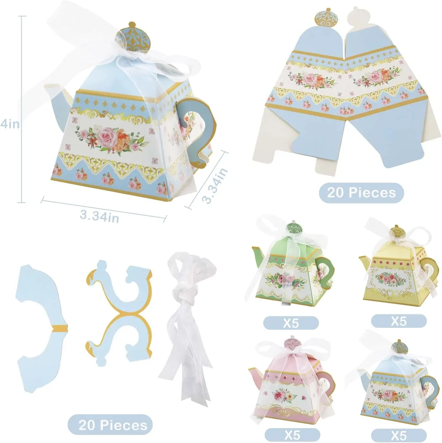 Floral Tea Party Favor Box Large Flower Teapot Gift Box Vintage Floral Pink Blue Teapot Box Tea Party Birthday Decorations