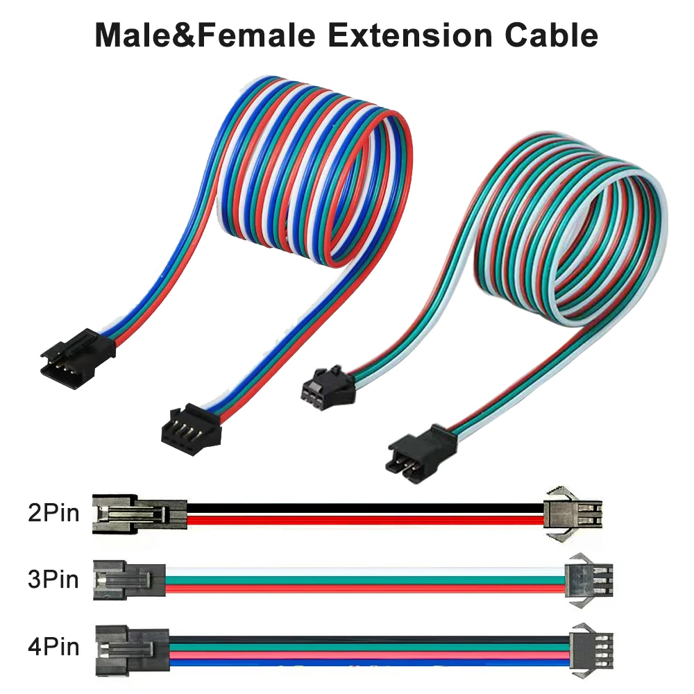 LED Strip JST SM 2Pin 3Pin 4Pin Male Female Extension Cable Electric Wire 22AWG 0.5m 1m 2m For WS2811 WS2812 WS2813 LED Strip Li