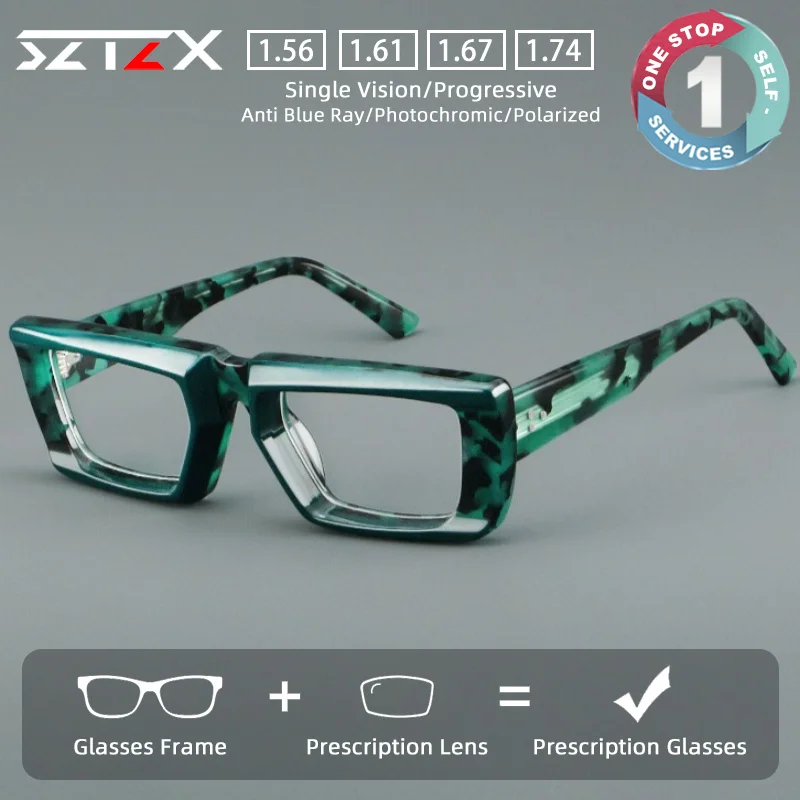 SZTZX Fashion Durable Acetate Oversize Frame Prescription Glasses Blue Light Blocking Myopia Eyewear Progressive Reading Glasses