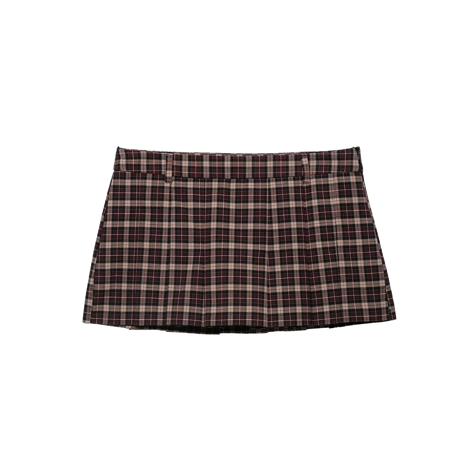 KONDALA Lässiger Chic Damenanzug, Karierter Stehkragen, Langarm, Reißverschluss, Kurzer Mantel, Faltenrock, Shorts, Mode 2026 Herbst-Urlaubsset – Detail 5