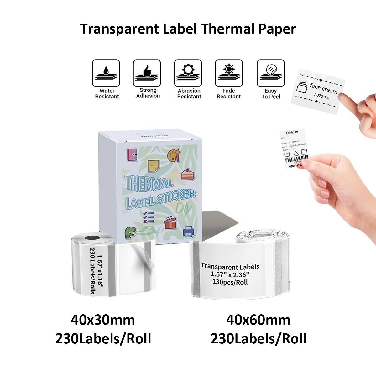 Fita quadrada para fazer etiquetas, papel transparente para impressão de etiquetas, compatível com m110/m220, adesivo térmico, fita de rotulagem à prova d'água