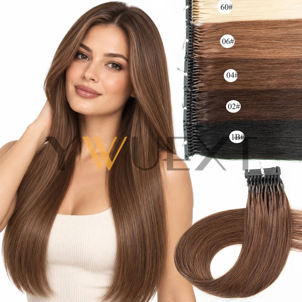 6D-1 Generation Micro Ring Human Hair Extensions, Invisible Real Remy Human Hair, 16-24 Inch, 10 Rows Micro Link Hair Extensions