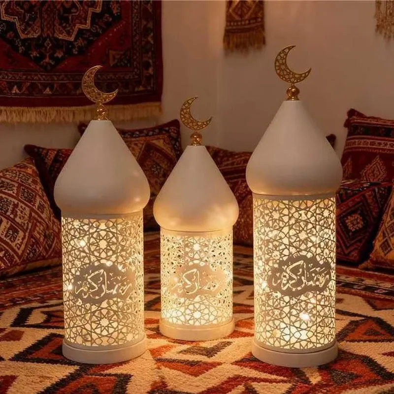 2025 Metal Moroccan Style Hollow Pattern Decorative Holder Ramadan Decoration Night Light Holder For Mantel Table Desk Dining