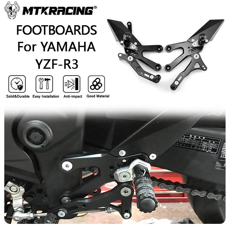 MTKRACING FOOTBOARDS For YAMAHA YZF-R3 2015-2024 Rear Sets Heighten Pedal Adjustable Rearsets FootPegs Shift Lever Brake Kit 