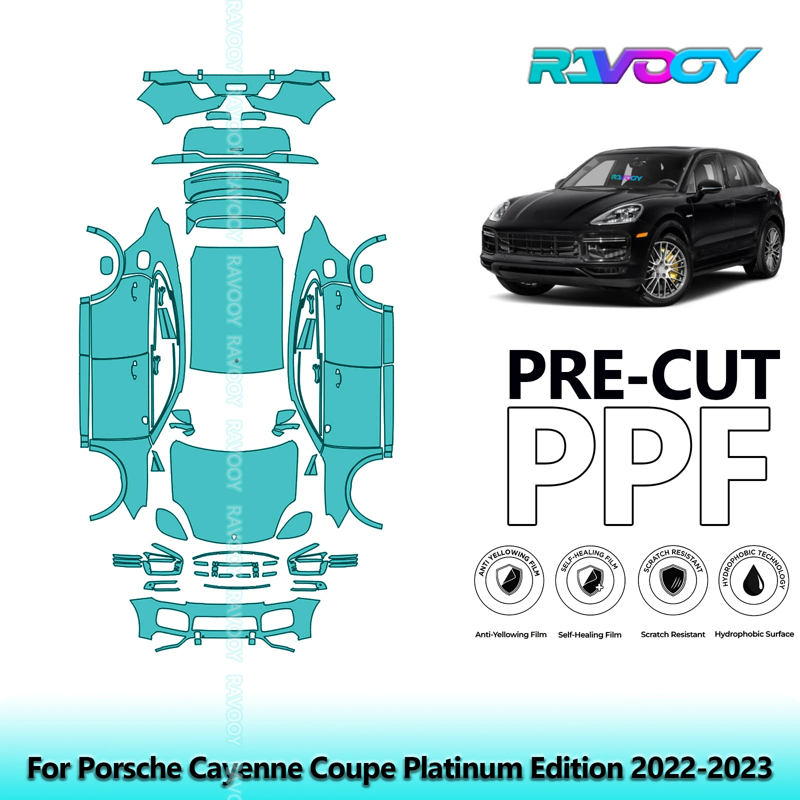 

For Porsche Cayenne Coupe Platinum Edition 2022-2023 8.5Mil Precut PPF Paint Protection Film Full Vehicle Clear Bra