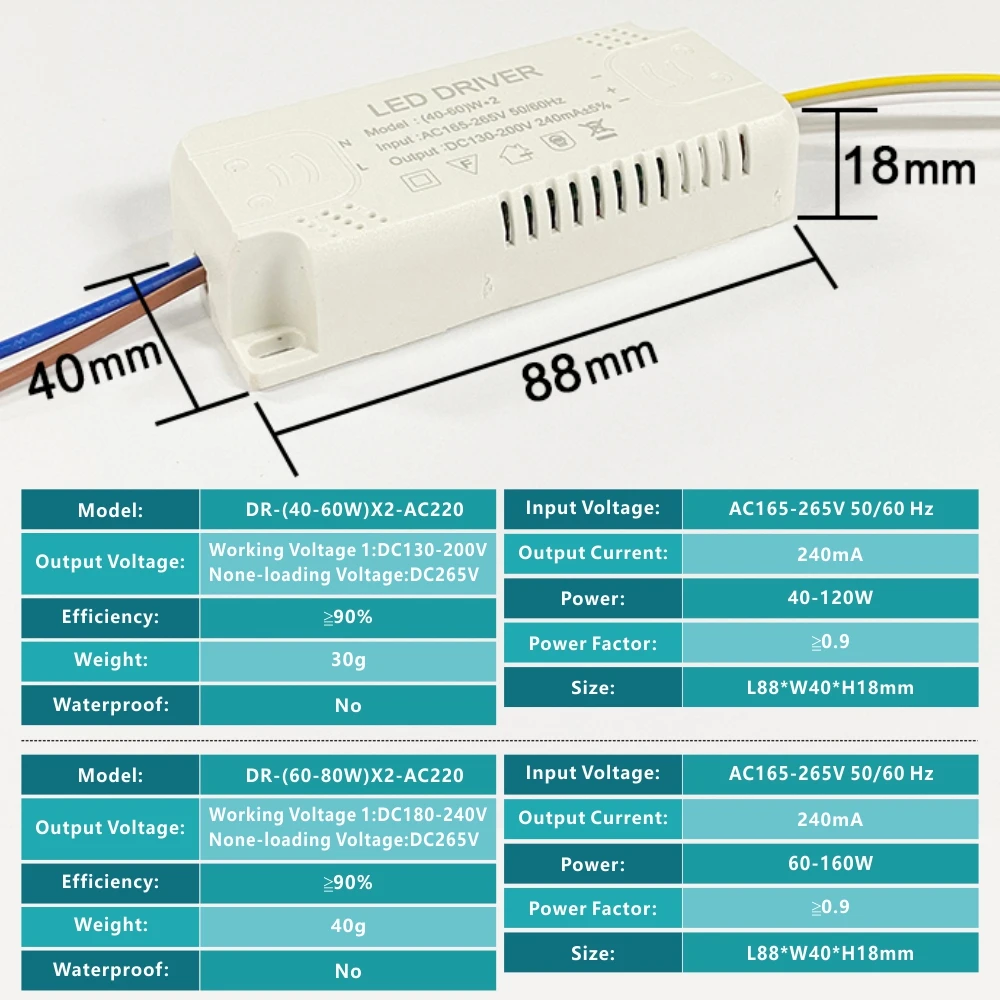 LED Lighting Transfermer (8-80W)*2 for Double Color Ceiling Downlights 2 Channel DC28-245V 240mA,Input AC165-265 Lamp Driver