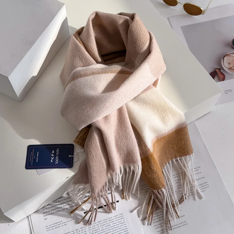 100% الصوف الشتاء وشاح للنساء طويل دافئ أوشحة كشميرية الحجاب الصلبة سيدة شال التفاف الإناث الباشمينا باندانا الأوشحة الرأس