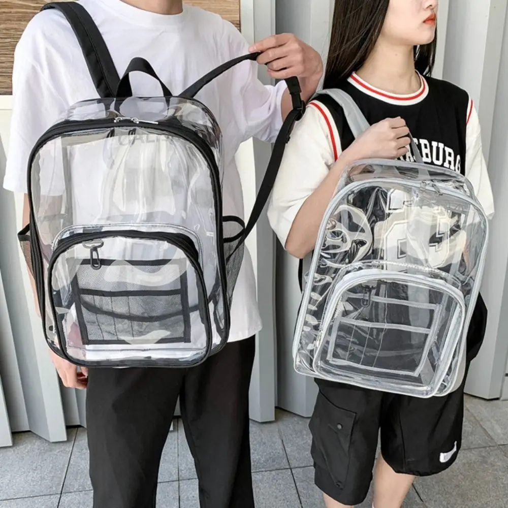 PVC Transparent Backpack Waterproof Large Capacity Students School Bag Travel Bag Korean Style Clear Shoulder Bag Female/Male