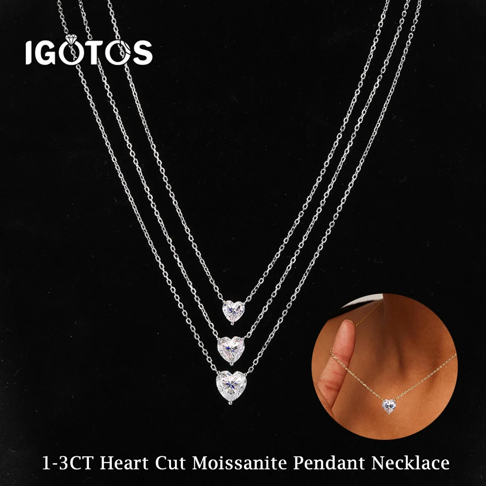 

Heart Shape Moissanite Pendant Necklace for Women 1-3CT Solitaire Anniversary Gift Jewelry 925 Sterling Silver 18K Gold Plated