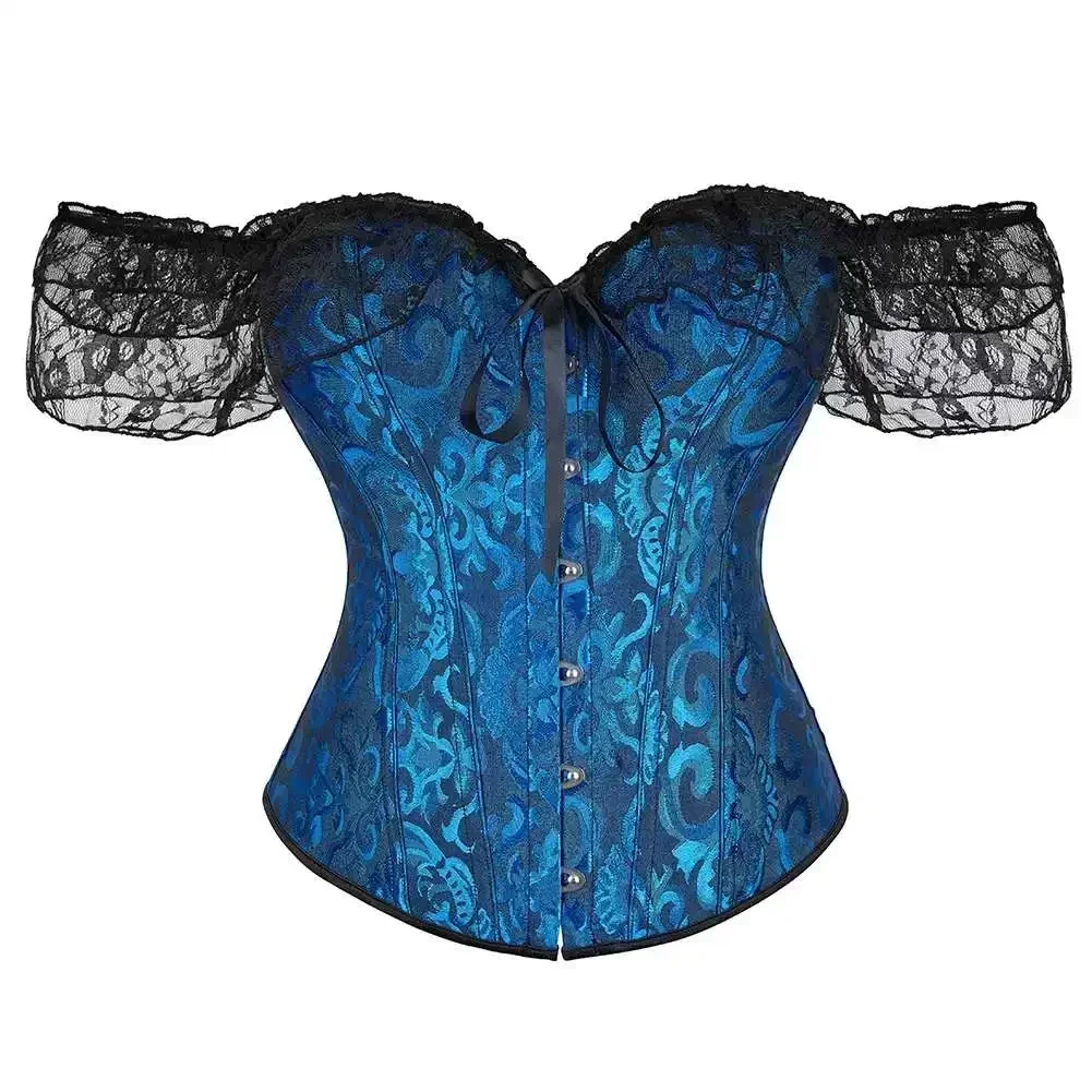 Women Corset Top off Shoulder Floral Lace-Up Bustiers & Corsets Overbust Straps Sleeve Vintage Sexy Party Costumes