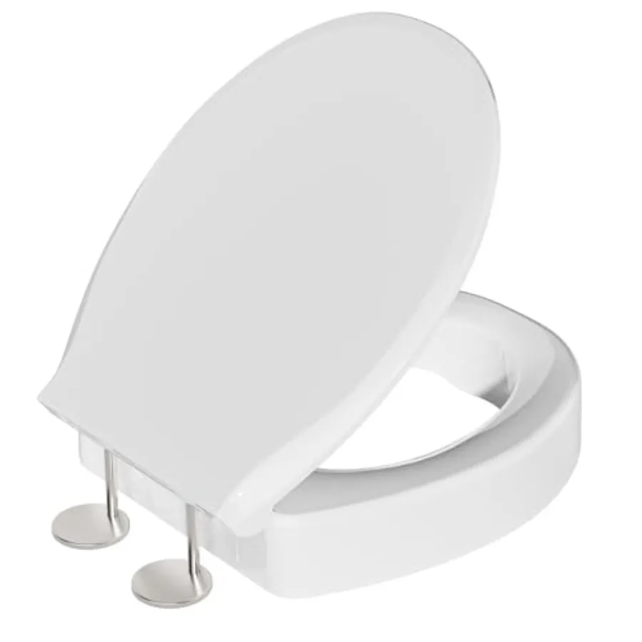 

Raised Toilet Seat Riser Round White 3 Inch High Elevated Toilet Seat for Seniors Soft Close Easy Install Clean