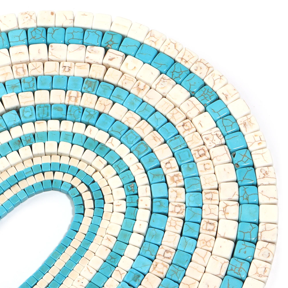 1 Strand 4/6/8/10mm White Blue Turquoise Beads Nature Stone Beads Square Shape  Loose Beads For Jewelry Making DIY Accessories