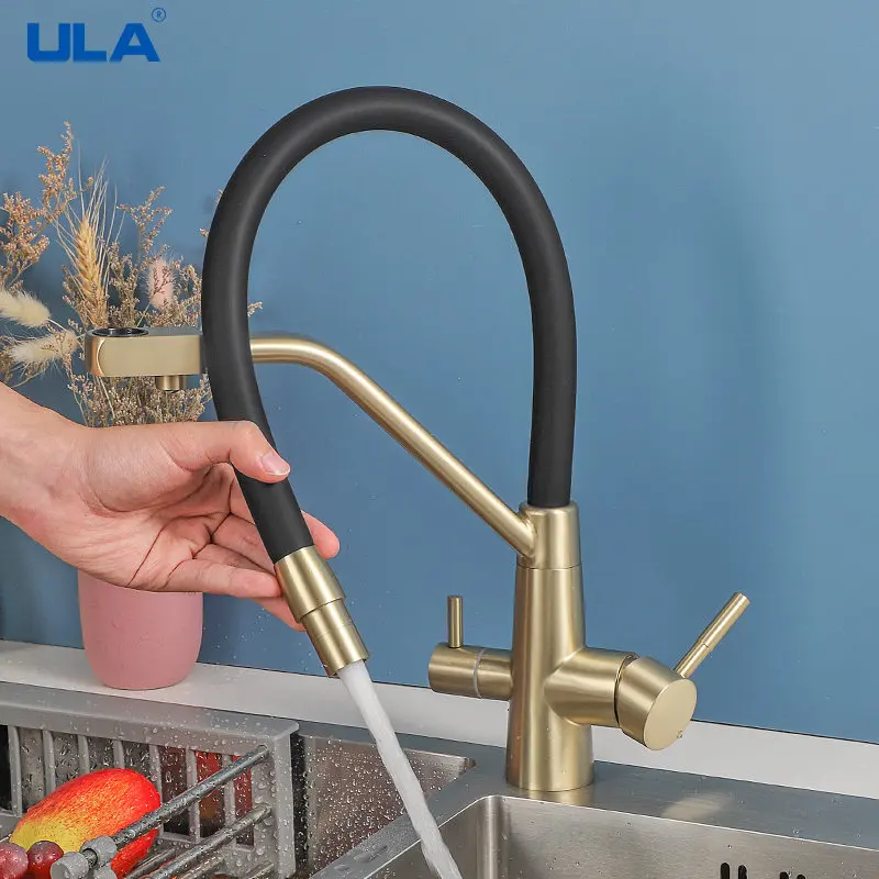 ULA Pull Out Kitchen Mixer Faucet Dringking Water Kitchen Gold Tap Hot Cold Water Sink Mixer Kitchen Faucet with Filter Tap