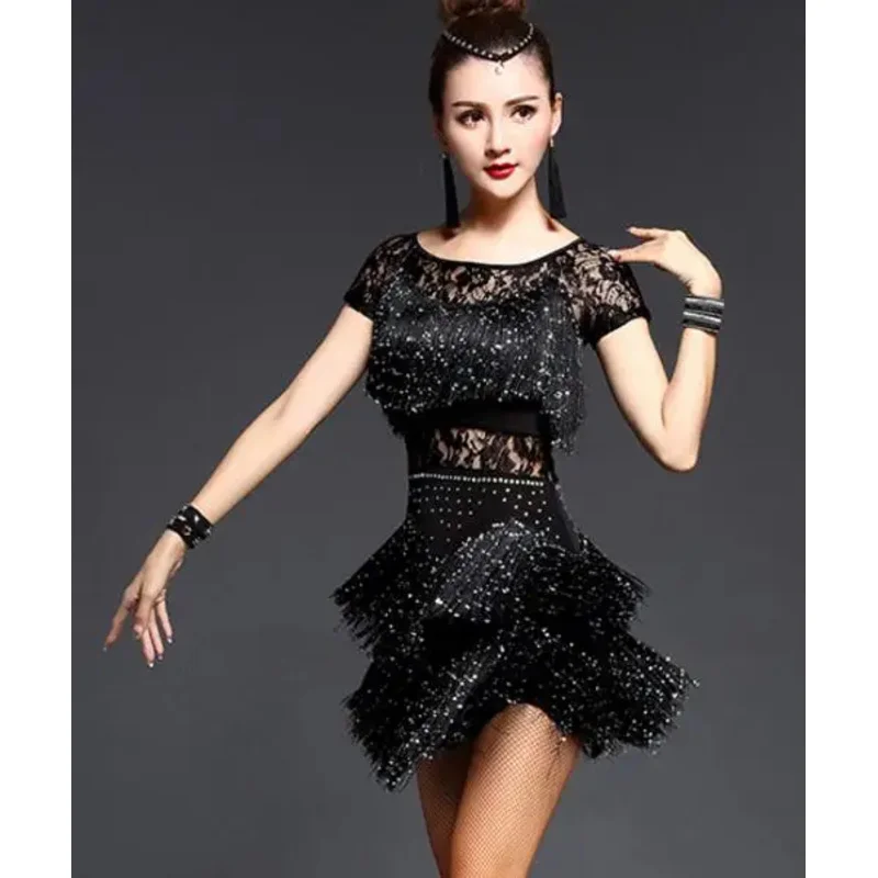 ZA01 Latin Dance Dresses Women/Girls Sexy Sequin Fringe Skirt Ballroom/Tango/Salsa/Rumba/Latin Dresses Clothes For Sale1Lm@