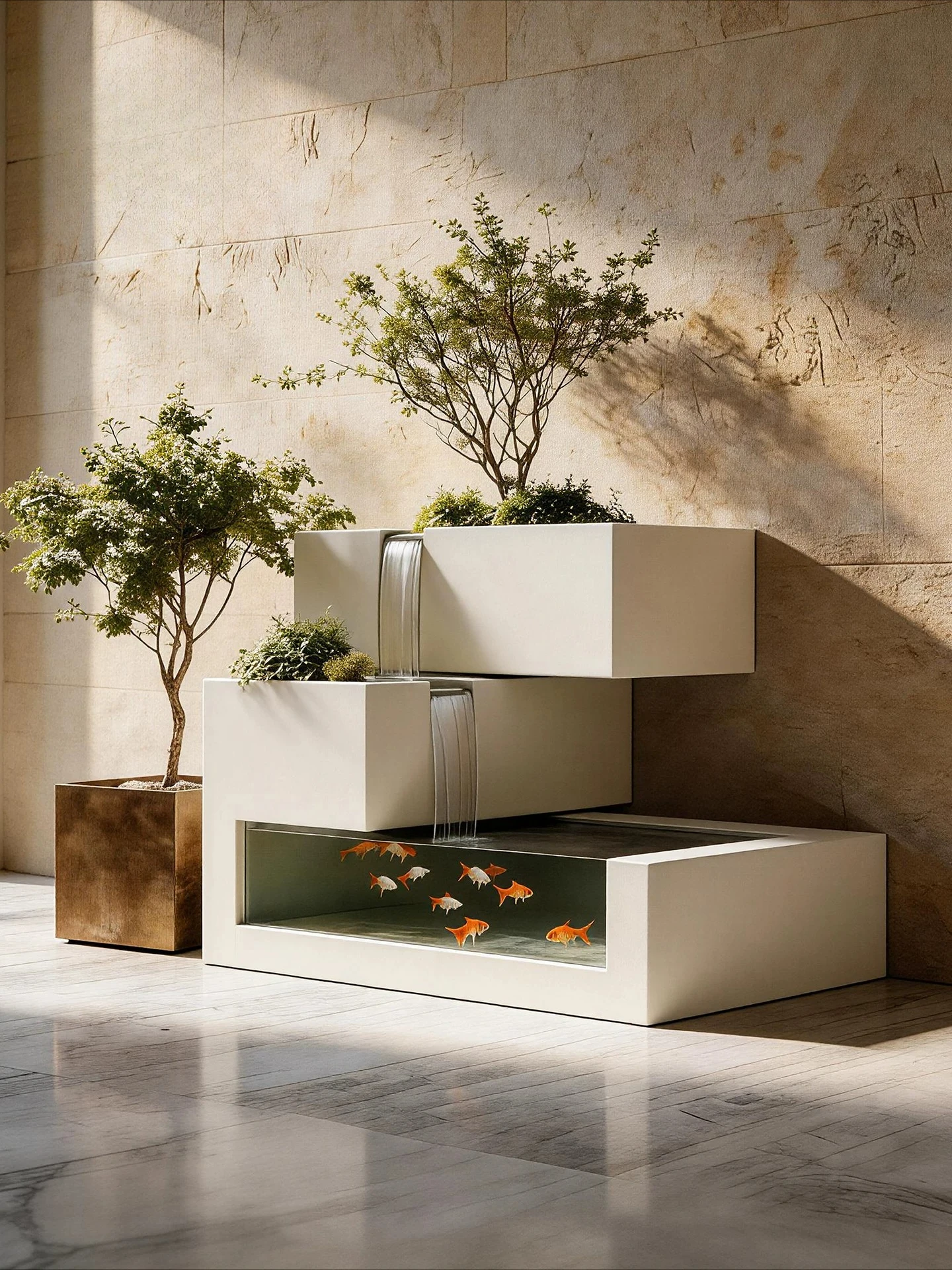 Stainless steel creative multi-layer stepped floor-to-ceiling fish tank courtyard outdoor decoration water landscape self-circul