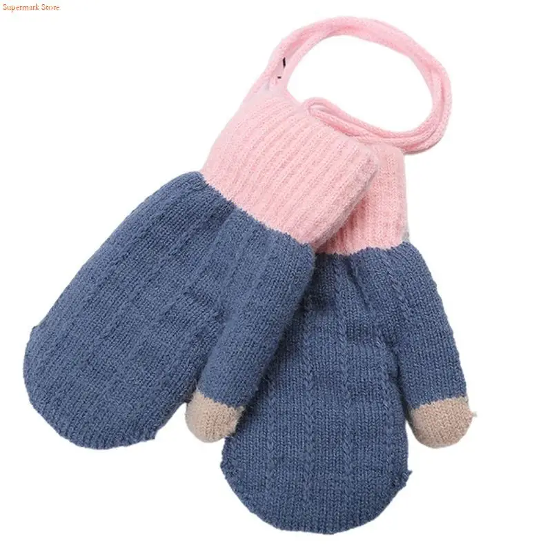 Q5WE Children Winter Fuzzy Mittens Knitted Lining Mitten Full Finger for Cold Weather