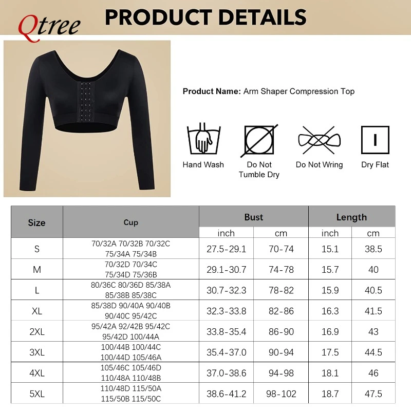 Qtree Arm Shaper dimagrante per le donne compressione Body Shaper Post chirurgia Shapewear maniche con chiusura anteriore senza cuciture reggiseno