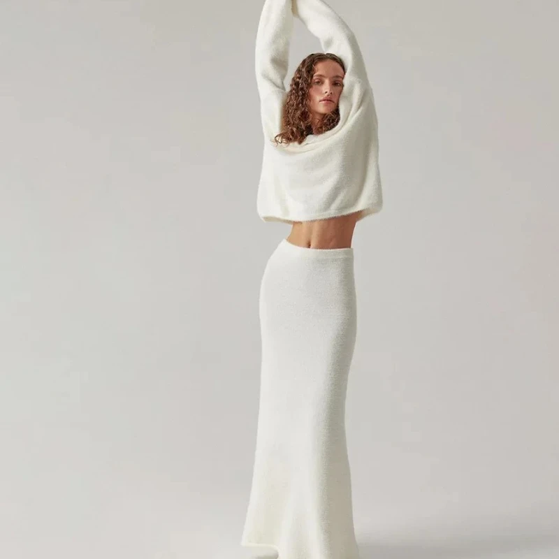 

Костюм женский осенне-зимний европейский и американский простой вязаный свитер с v-образным вырезом + комплект с юбкой