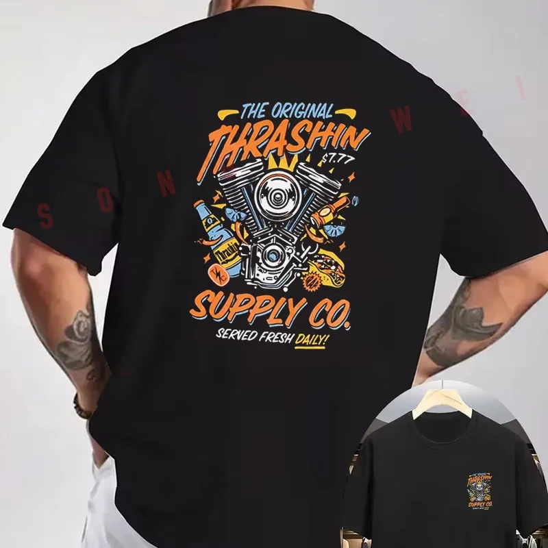 Thrashin Supply The Original Fiesta Graphic Motorcycle T-Shirt Double-Sided Print Men Summer Short Sleeve Tops