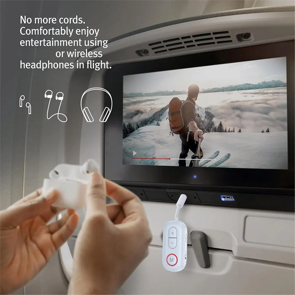 Digital Essentials Bluetooth 5.4 Airplane Adapter, 3.5mm AUX Wireless Audio Transmitter Receiver with Mic for Travel, TV, PC, He
