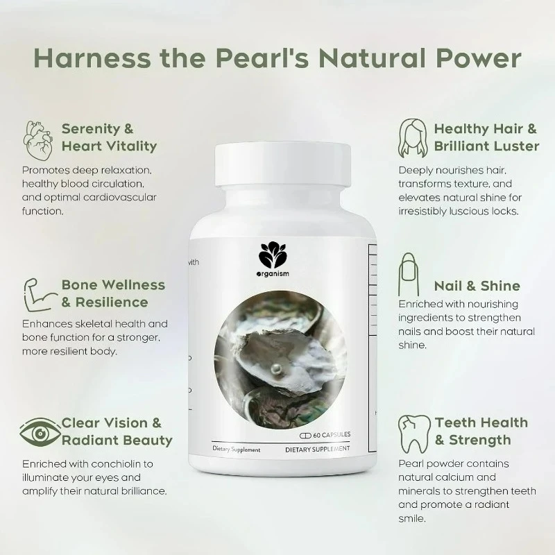 Organic Pearl Powder Capsules | Natural Calcium, Amino Acids, Collagen Peptides | Non GMO, Vegetarian - view 5