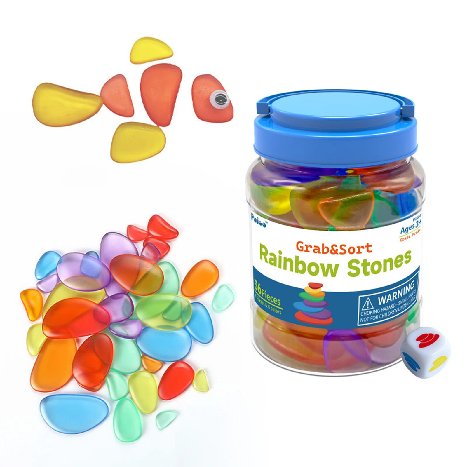 36x Stack Toy Jar Color Sensory Rainbow Pebble Zabawki edukacyjne Montessori Prezenty dla dzieci Aktywność Podróż Nauczanie Pokój zabaw