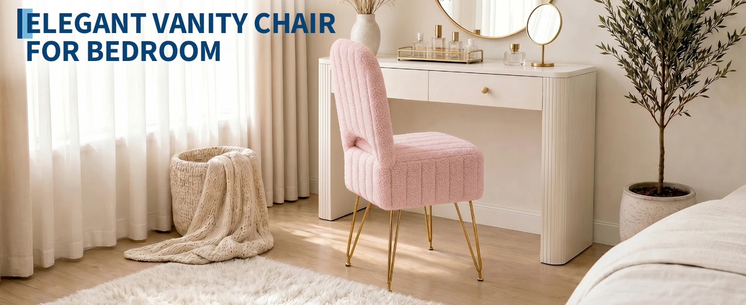 Pink Vanity Stool Chair with Backrest