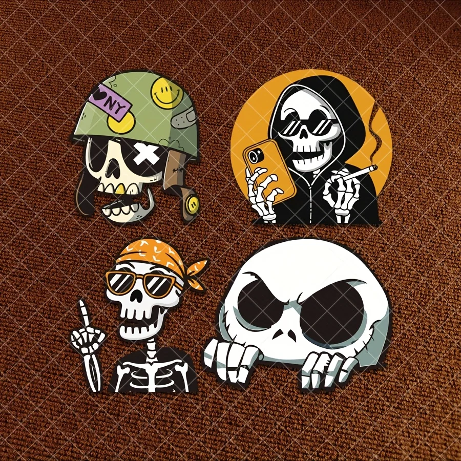 Conjunto de Adesivos de Esqueletos Divertidos, Decalques de Vinil à Prova d'Água para Janela de Carro, Para-choque e Decoração de Capacete de Motocicl