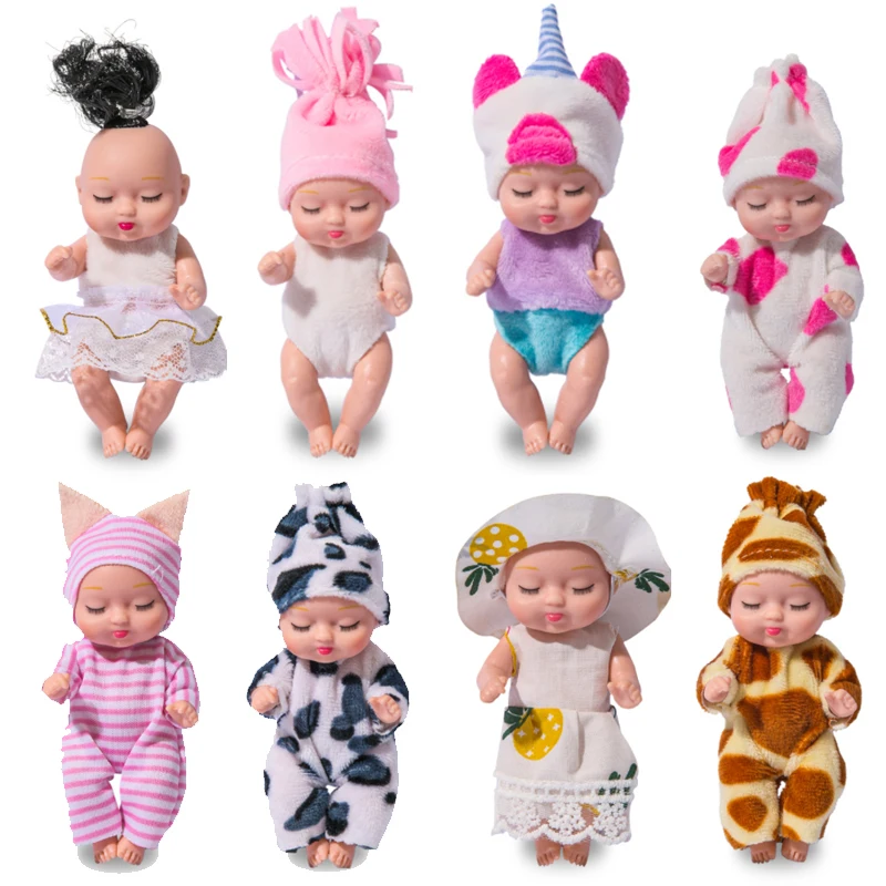 8pc/set 11cm Sleeping Baby Dolls Cartoon Mini Soft Cute Comfort Reborn Dolls Unicorn Cow Outfits Educational Toys Christmas Gift