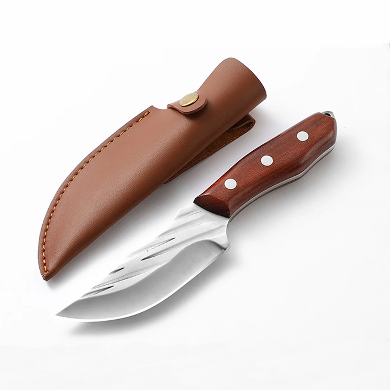 

Kitchen knife, Stainless steel fruit knife, Wooden handle with leather cover, Portable meat knife, Handmade Chef's Knife