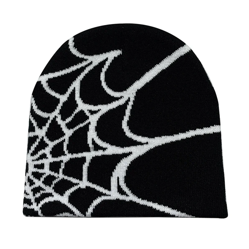 ABJT-Women Beanie Winter Warm Beanies Men Casual Skullies Outdoor Y2K Gothic Spider Pattern Wool Acrylic Knitted Hat A Durable