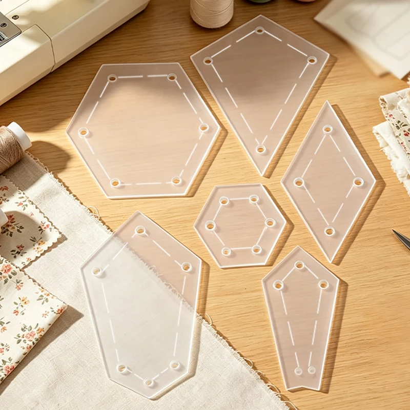 NUBECOM 6pcs Patchwork Template, Including Large And Small Flower Dresden Plates, 1 Inch And 1/2 Inch Hexagons Cutting Patterns