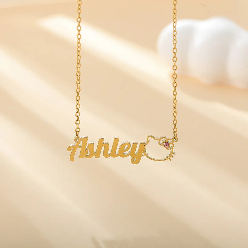 

Dropshipping Custom Name Necklace Stainless Steel Cut KT Cat Pendent DIY Letter Name Personalised Necklaces Clavicle Chain Gift