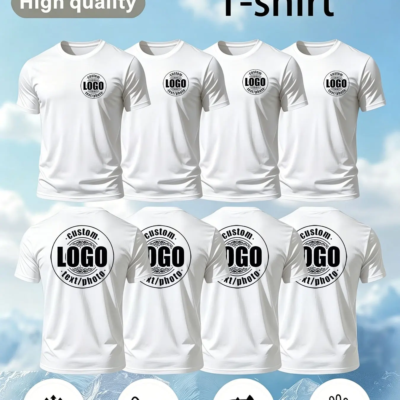 4 PCS Customized Lightweight Breathable Round-Neck T-Shirts Set - Versatile Casual to Formal Wear - Essential Clothing Collectio