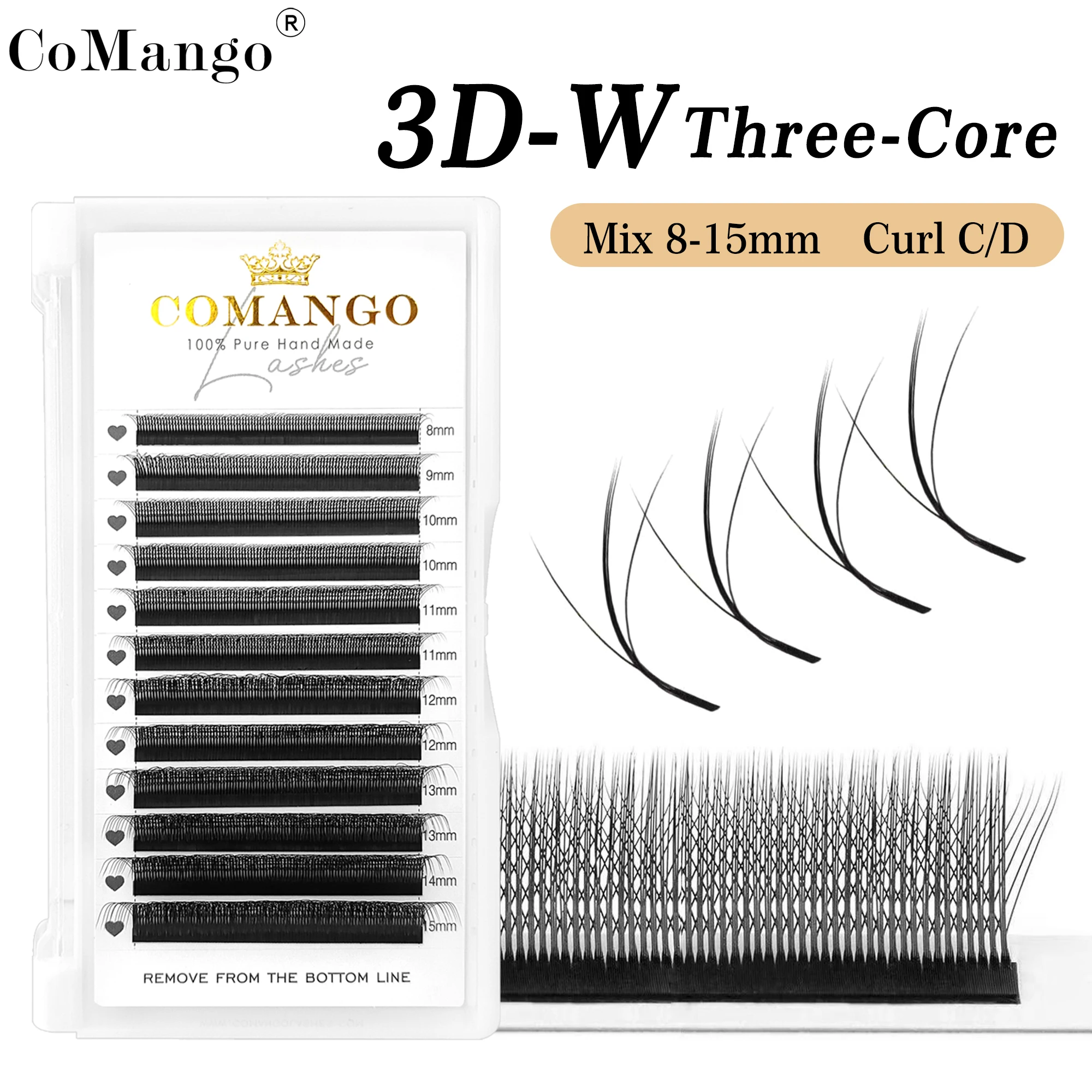 CoMango 3D W Three Core Eyelashes Extension C/D Curl W Shape Premade Fans Black  Spike 3D W False Soft Natural Lashes