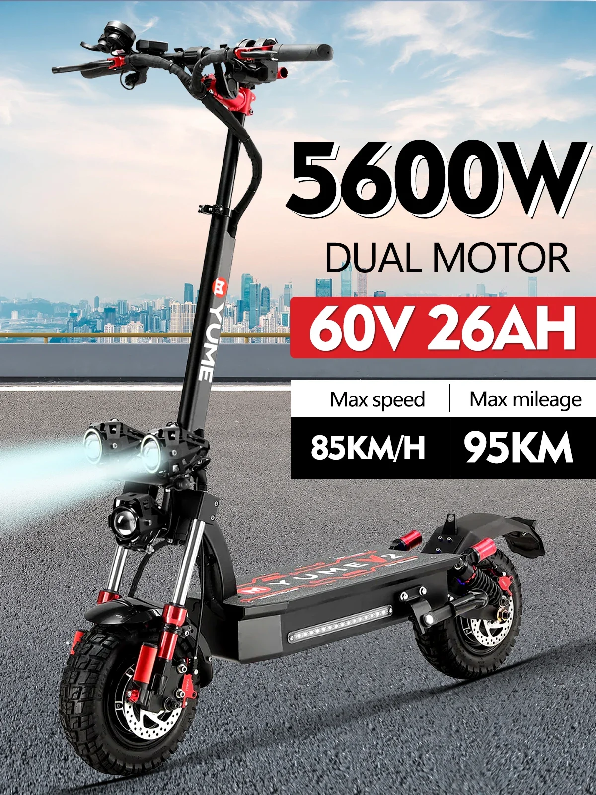 YUME DK11 Professional Off-road Electric Scooter 5600W Dual Motor Max Speed 85KM/H 60V-26AH High Performance Battery Range 95KM