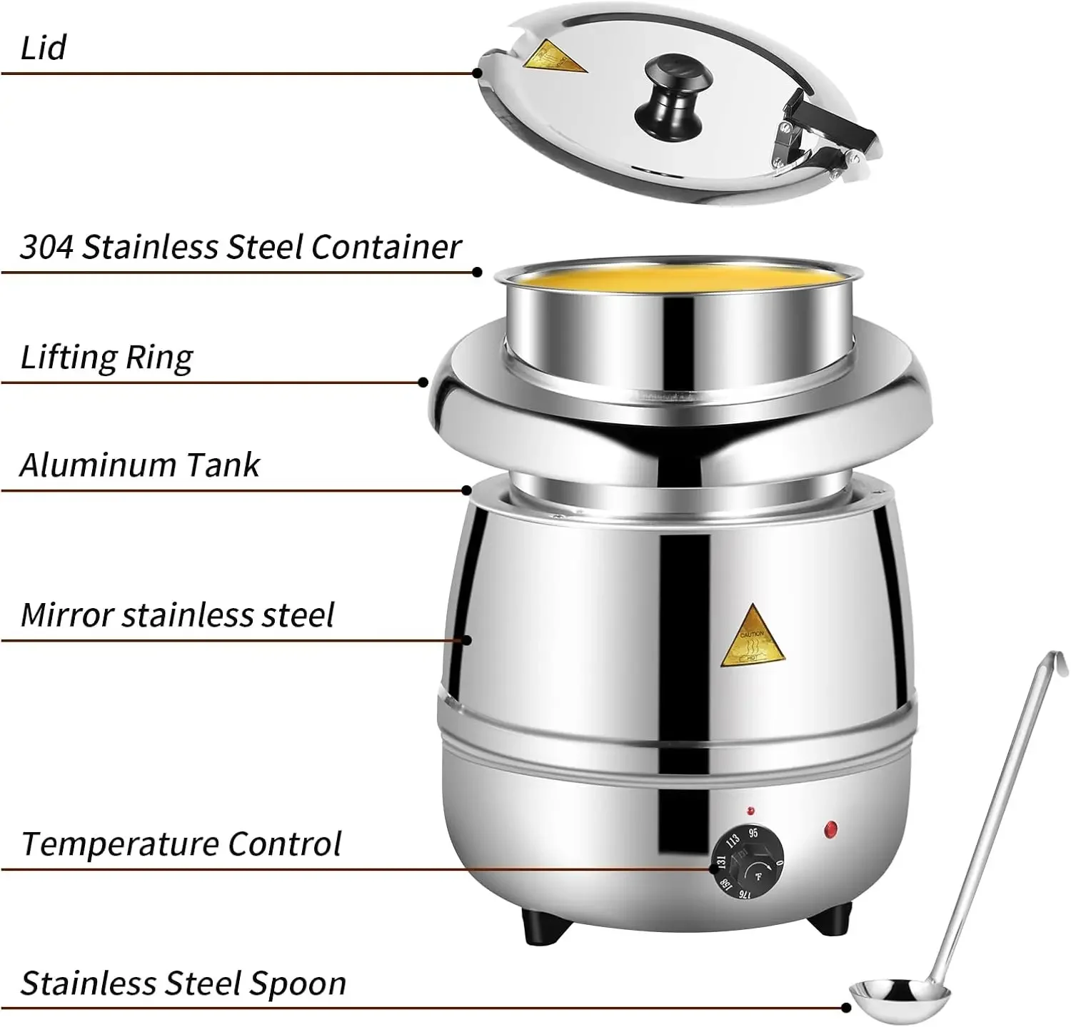 Soup Warmers Commercial Food Warmers,AGKTER,Stainless Steel Insert Pot, Temperature Control Ideal for Restaurants Large Families