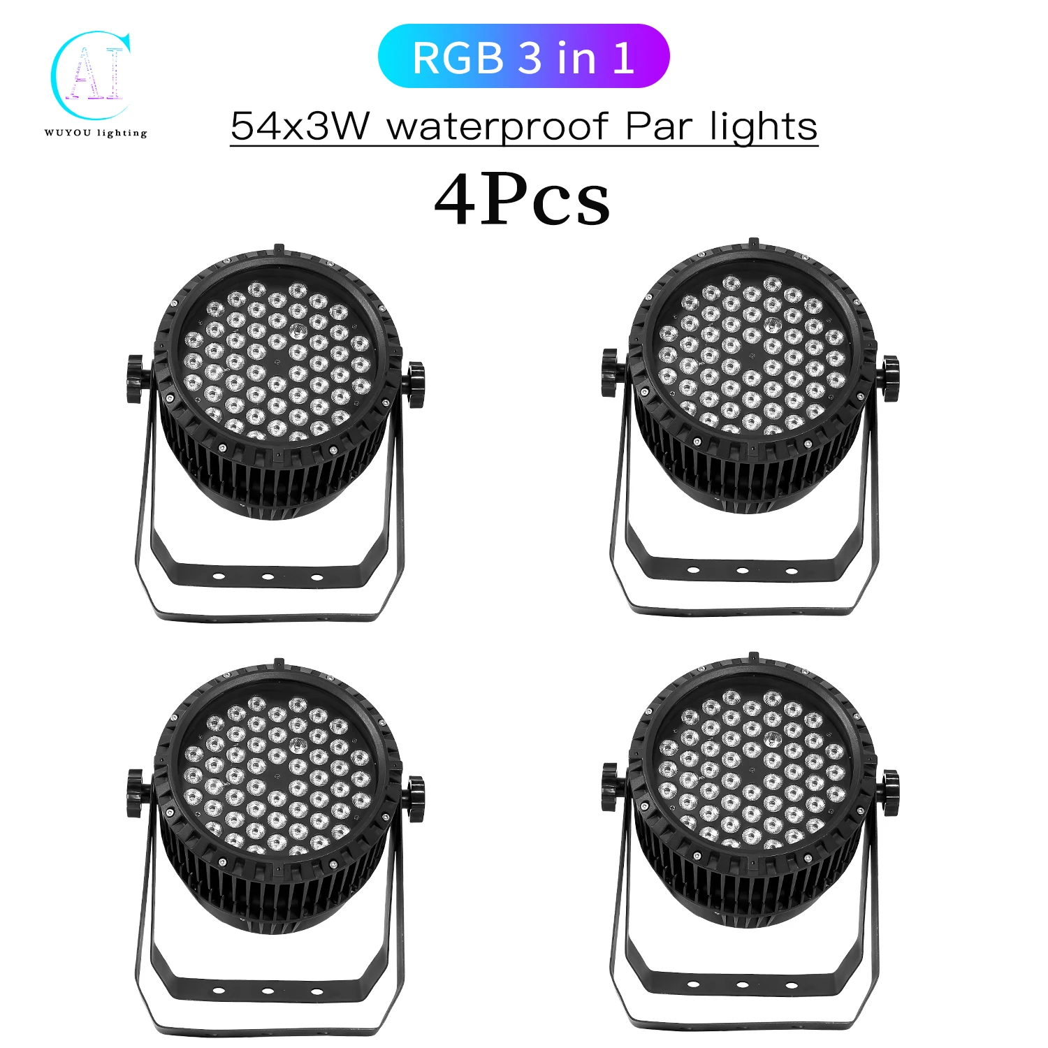 

4Pcs/Lots 54x3W RGB 3 in 1 LED Par Light RGBW Color Light IP65 Waterproof Stage Light DJ Disco Outdoor Show Stage Lighting