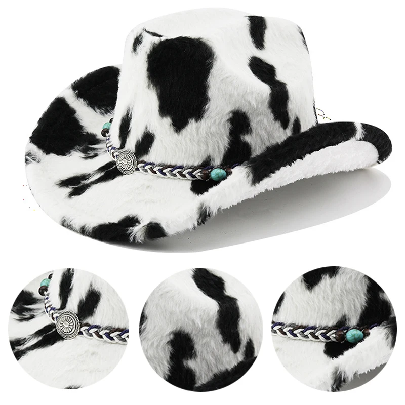 العصرية الشتاء أفخم قبعة رعاة البقر قبعات رعاة البقر الغربية فيدورا قبعة الرجال والنساء بنما السفر قبعة حفلات دافئة أنيقة فروي قبعات رعاة البقر