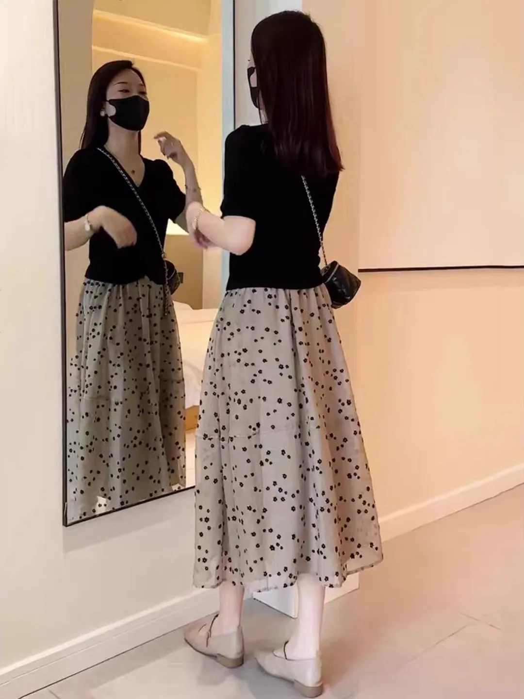 Jupe mi-longue légère et ample pour femmes, imprimé Floral artistique, taille haute, pour les déplacements, Vintage, ligne a, printemps et été