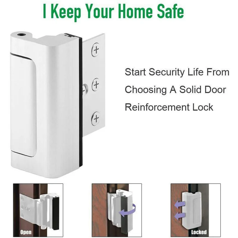 Home Security Door Lock Child Safety Door Reinforcement Lock Hinge Latch Night Lock Reinforcement Lock Silver