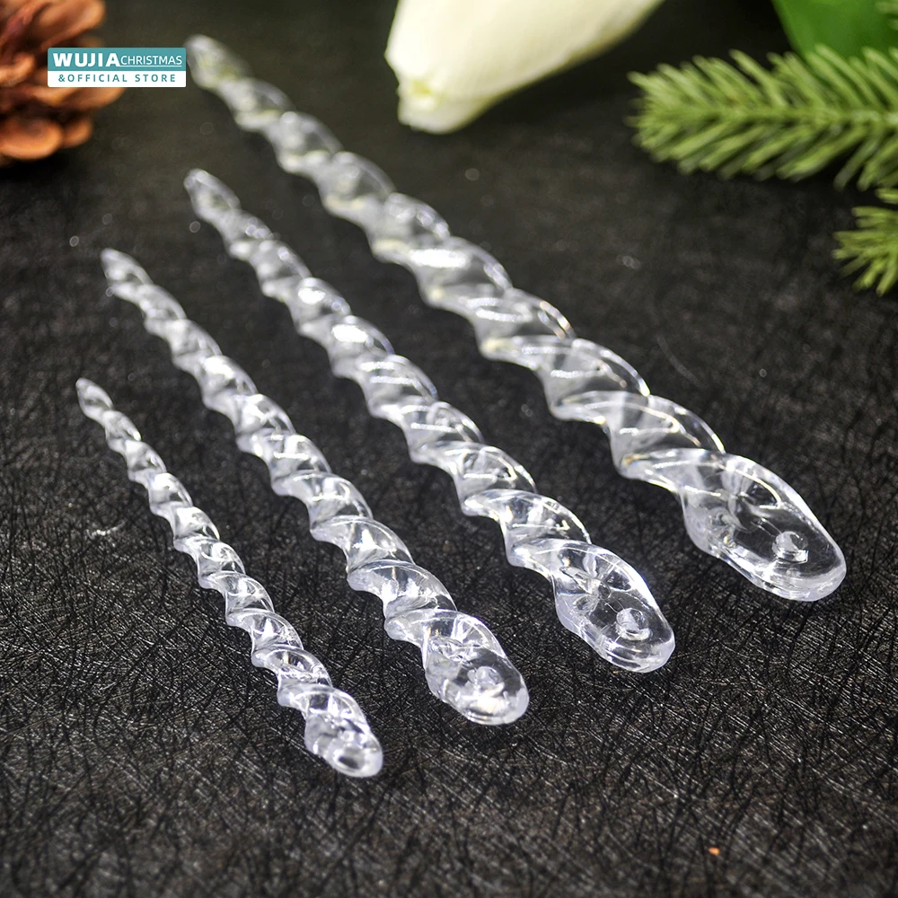 10/12pc Christmas Clear Twisted Simulation Icicle Xmas Tree Hanging Fake Ice Winter Holiday Party New Year Navidad 10/13/15/20cm