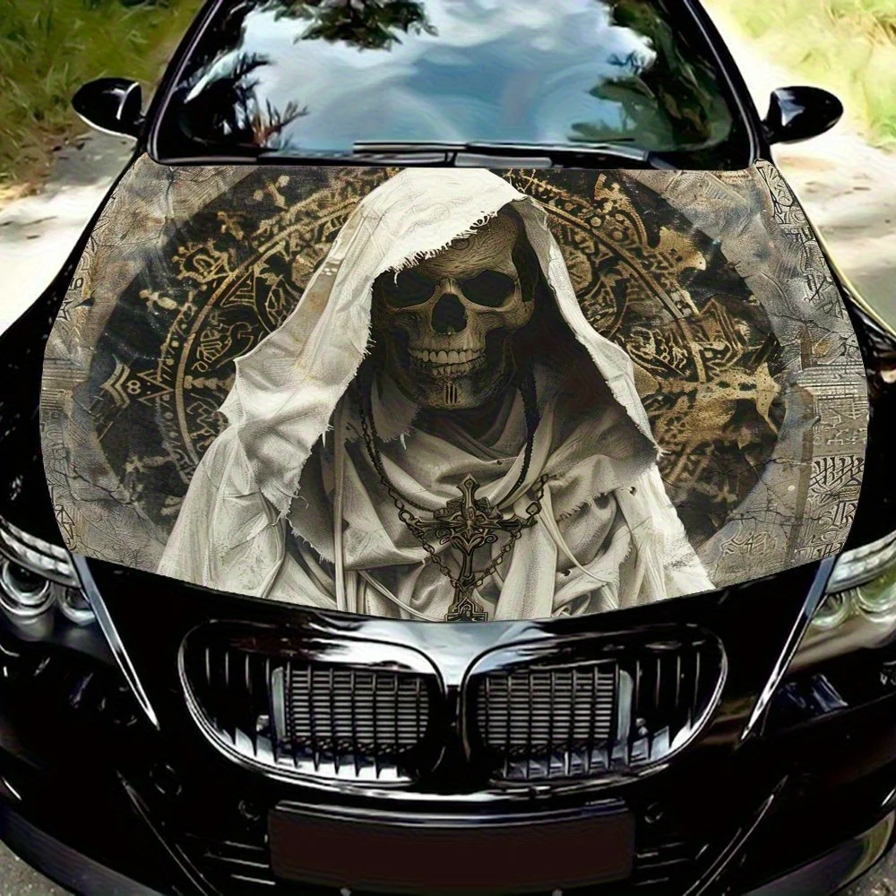 

White Robe Skeleton Car Hood Wrap - Durable PVC Decal, Universal Fit For Cars & Trucks, High-Quality Graphics, Automotive Decora